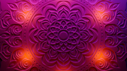 Pink Mandala Flower Wallpaper. Three-dimensional Diwali Festival Concept. 3D Render.