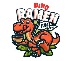 Dinosaur carrying a bowl of ramen