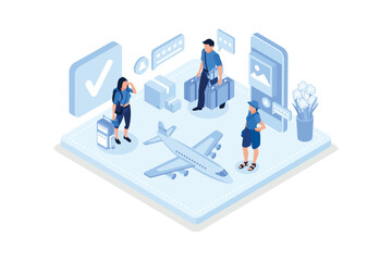 Man and woman ready for vacation. Can use for web banner, infographics, hero images, isometric vector modern illustration