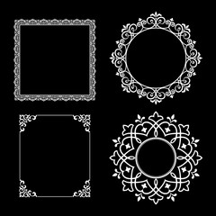 Set of decorative frames Elegant vector element for design in Eastern style, place for text. Floral black and white borders. Lace illustration for invitations and greeting cards.