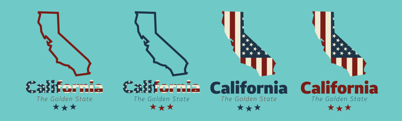 California the golden state bundle statemap with blank space and usa flag tristar background for advertisement banner souvernir package product design t-shirt printing notebook cover vector eps.