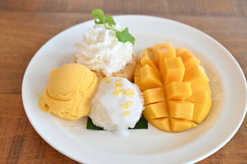 Mango and sticky rice dessert Thai food