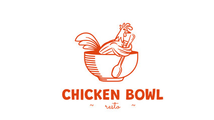 illustration of rooster chicken with spoon and bowl logo for food, restaurant and other. logo design, vector. © doooz