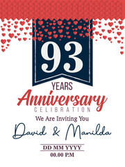 93rd Years Anniversary Logo Celebration With Love for celebration event, birthday, wedding, greeting card, and invitation
