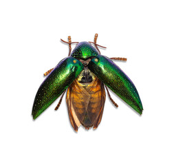 metallic wood-boring beetle  top view isolated on white background.