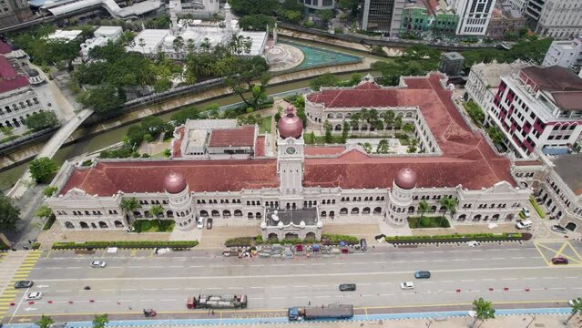 Sultan Abdul Samad Building in Kuala Lumpur, Malaysia. Aerial drone view. 