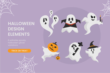 A Set Of Ghost Design Elements For Halloween Celebration
