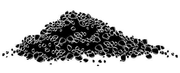 Black silhouette of heap of soil, sand or building rubble isolated on white background. Design element.
