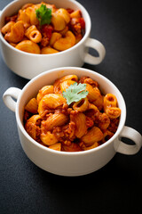 macaroni with tomatoes sauce and mince pork