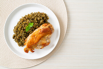 pesto fried rice with grilled chicken