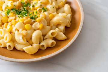 macaroni creamy corn cheese on plate