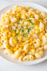 macaroni creamy corn cheese on plate