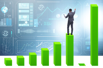 Businessman in growth concept with bar charts