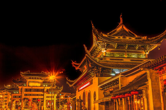Entrance Gate Buddhist Nanchang Temple Pagoda Night Wuxi Jiangsu China