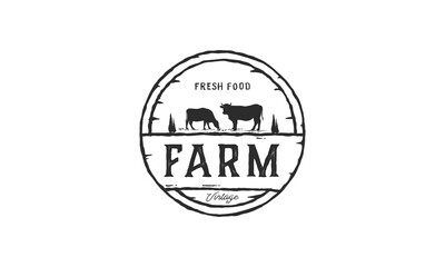 angus farm logo on white background and cow illustration