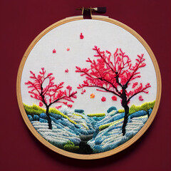 イメージ素材:かわいい春の森の刺繍イメージ素材