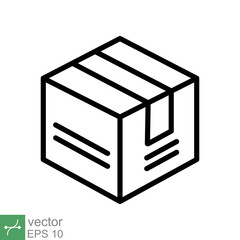Box icon. Simple outline style. Package, parcel, post, collection, storage, packaging, cargo, carton, cardboard, delivery concept. Thin line vector illustration isolated on white background. EPS 10.