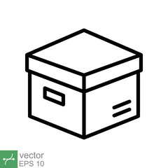 Box icon. Simple outline style. Package, parcel, post, collection, storage, packaging, cargo, carton, cardboard, delivery concept. Thin line vector illustration isolated on white background. EPS 10.