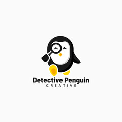 Vector Logo Illustration Detective Penguin Mascot Cartoon Style