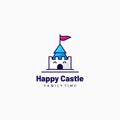 Vector Logo Illustration Happy Castle Mascot Cartoon Style