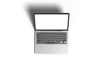 laptop with screen isolated on white top view - obrazy, fototapety, plakaty