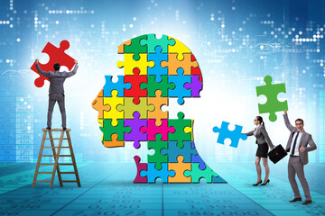 Creativity concept with head made of jigsaw pieces