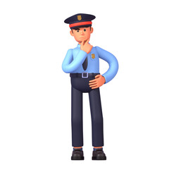 3d render of policeman in blue shirt thinking, making decision