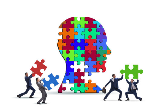 Creativity concept with head made of jigsaw pieces