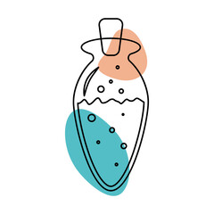 flask with potion in the style of line art with colored spots