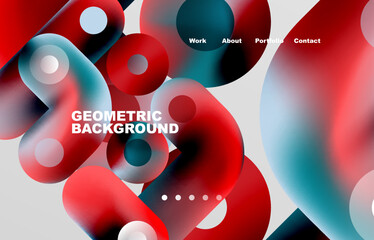 Circles and round shapes landing page abstract geometric background. Web page for website or mobile app wallpaper