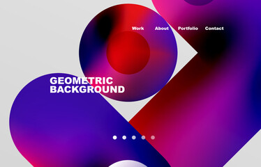 Circles and round shapes landing page abstract geometric background. Web page for website or mobile app wallpaper