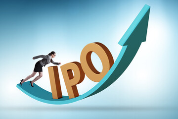 Businesswoman in the initial public offering IPO concept