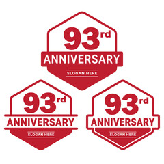 Set of 93 years Anniversary logotype design. 93rd birthday celebration logo collection. Set of anniversary design template. Vector illustration.	