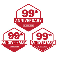 Set of 99 years Anniversary logotype design. 99th birthday celebration logo collection. Set of anniversary design template. Vector illustration.	