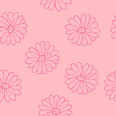 flowers seamless pattern hand drawn in doodle style. camomile background for wallpaper, textile, wrapping paper, digital paper.