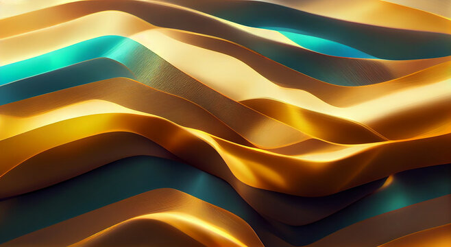 Abstract Gold, Blue Wave Background. Minimal Gold Graphic Wallpaper Background. 