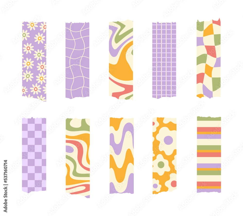 Aufkleber trendy set of colorful groovy washi tape isolated on a white background. vector stripes and pieces o