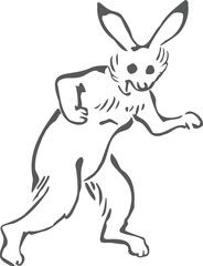 鳥獣戯画のウサギのベクターイラスト