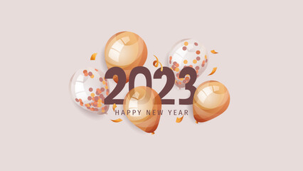 Happy New Year 2023 card with balloons. Vector illustration for banner, card, postcard, cover.