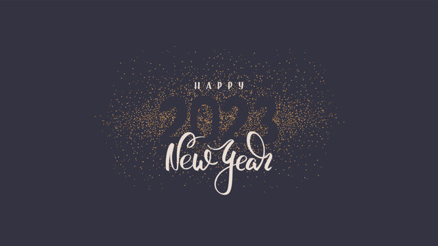 Happy New Year 2023 handwritten lettering. Vector illustration for banner, card, postcard, cover.
