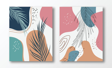 Abstract flowers and leaves trendy set