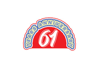 61 years anniversary logo and sticker design template