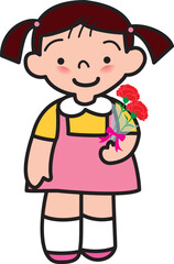 カーネーションの花束を持つ女の子
