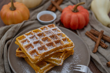 Fall breakfast with autumn waffles
