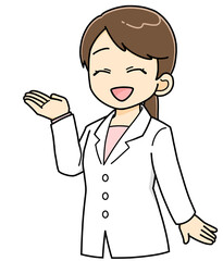 説明、案内する白衣の女性