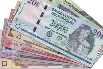 Fototapeta na wymiar Paraguayan currency - Paraguayan guarani. Macro view of Paraguay paper money. Close-up Paraguayan money