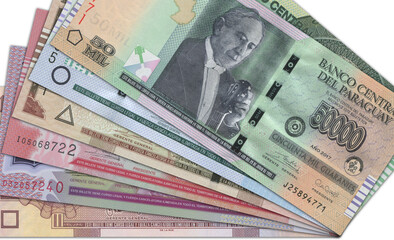 Paraguayan currency - Paraguayan guarani. Macro view of Paraguay paper money. Close-up Paraguayan money
