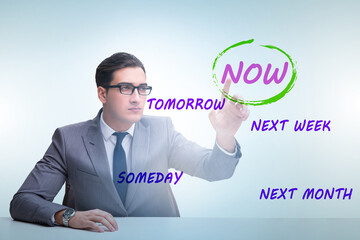 Concept of procrastination with now or later