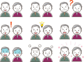 高齢者の色々な表情のイラストセット