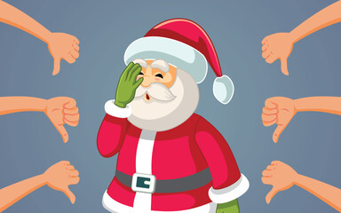 People Disappointed with Santa Claus Vector Cartoon Illustration. Guilty Santa being bad at his job ruining Christmas for everyone
